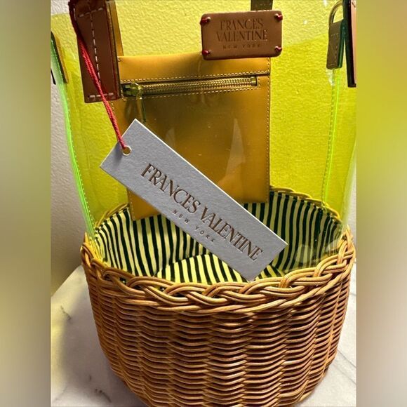 Frances Valentine bucket purse wicker bottom neon green NWT missing strap - Picture 4 of 16